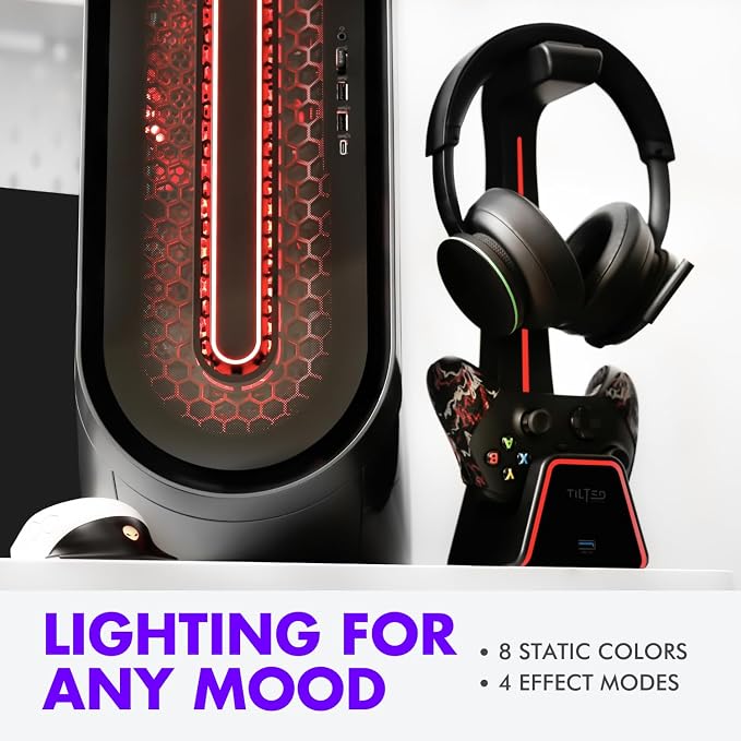 Tilted Nation 3 in 1 Gaming Headset and Controller Stand for PS5 and Xbox Series X Charging Station - Game Controller Holder and Headphone Stand for Desk with PlayStation and Xbox Magnetic Charger - Image 3