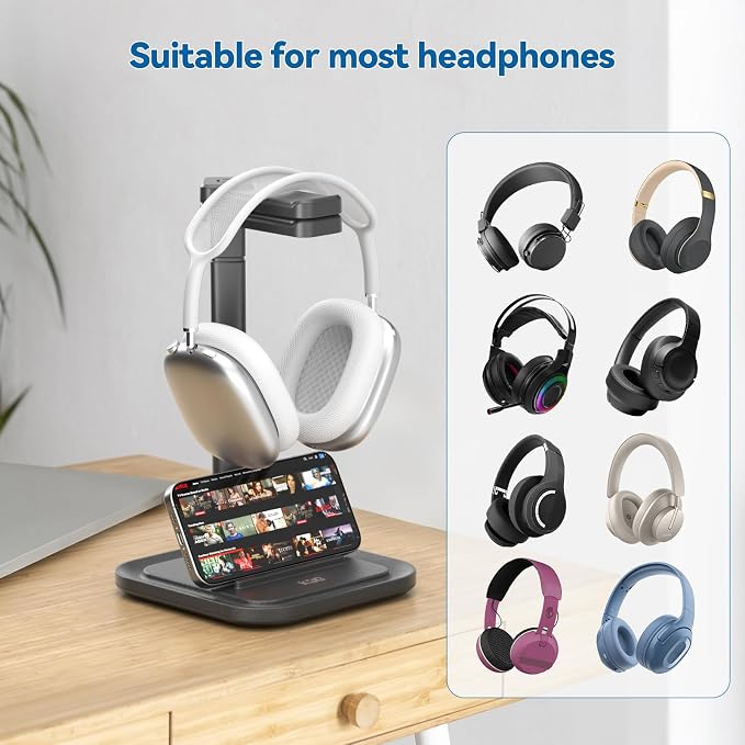 KDD Dual Headphone Stand for Desk - Rotatable Headset Hanger with Phone Holder - Removable Non-Slip Base for Gamers Desktop Accessories - Image 7