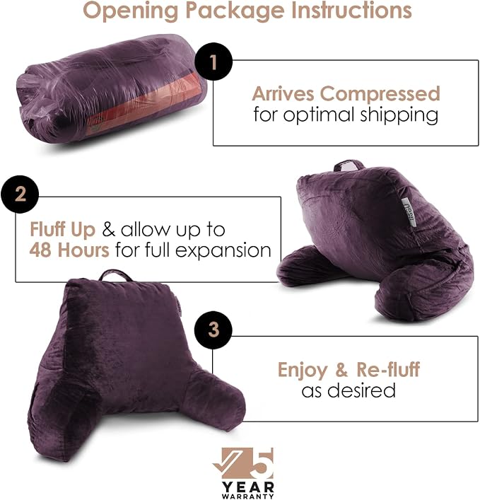 Nestl Reading Pillow with Portable Laptop Lap Desk - Shredded Memory Foam Back Support Pillow for Sitting Up in Bed and Couch Rest Pillows with Arms, Bed Tray Table with Foldable Legs, Purple - Image 4