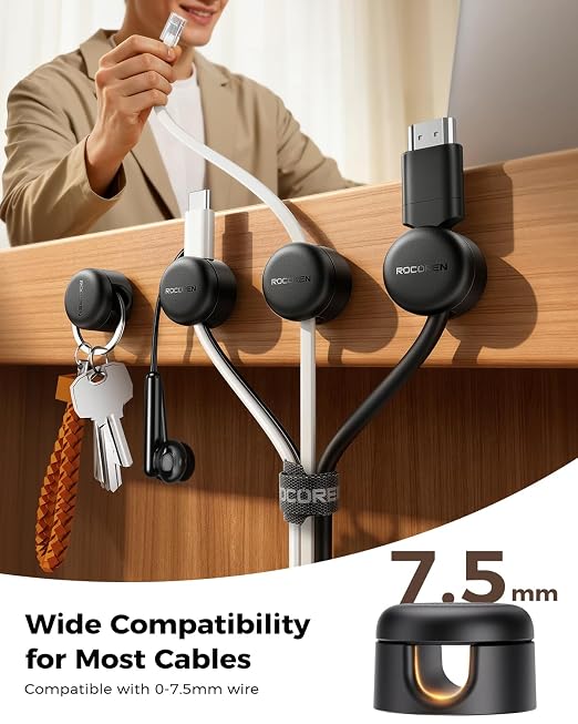 Rocoren 50‑Pack Rotatable Cable Clips & Cord Straps Cable Management Kit - Image 3