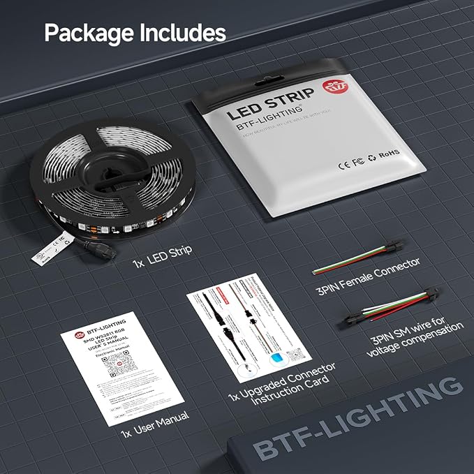 BTF-LIGHTING WS2811 Addressable RGB LED Strip 16.4FT 300LED DC12V IP65 - Image 9