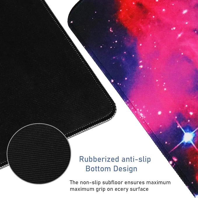 Large Extended Gaming Mouse Pad with Stitched Edges, (31.5X15.7In) Durable Non-Slip Natural Rubber Base, Waterproof Computer Keyboard Pad Mat for Esports Pros/Gamer/Desktop/Office/Home, Galactic Blue - Image 3