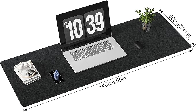 DAWNTREES Extra Large Felt Desk Mat,55''x23.6'' Non-Slip Desktop Protector | Full Desk Mouse pad, Computer Desk Mat for Keyboard and Mouse Pad,Desk Accessories for Home and Office (Dark Gray) - Image 2