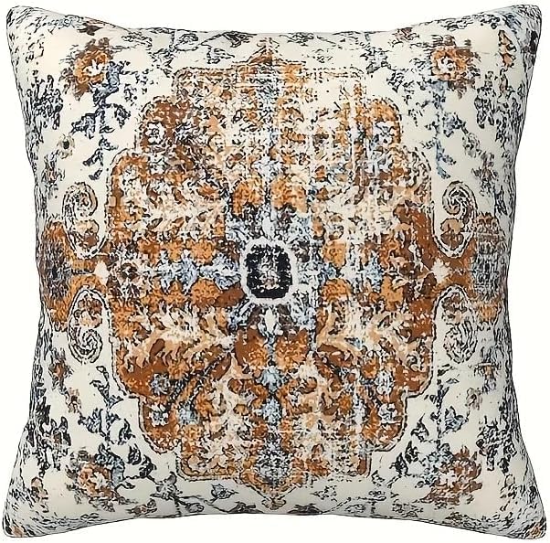 4pcs Orange Blue Ethnic Boho Pillow Covers, Vintage Rust Coral Floral Decorative Pillow Cases for Living Room Bedroom Bed Cushion Outdoor Home Decor, 18x18 Pillows Linen Pillowcase - Image 5