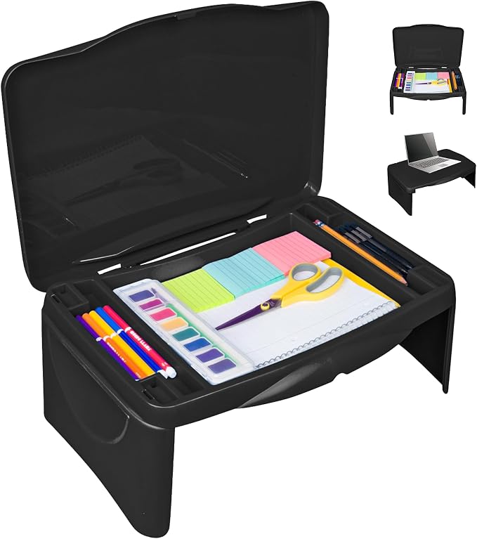 Aerolife Folding Lap Desk - Foldable Table for Work, Study, Gaming, Arts, Crafts, School - Collapsible Laptop Tray with Storage Compartment - Portable Writing Station for Kids, Adults (Black) by Unknown