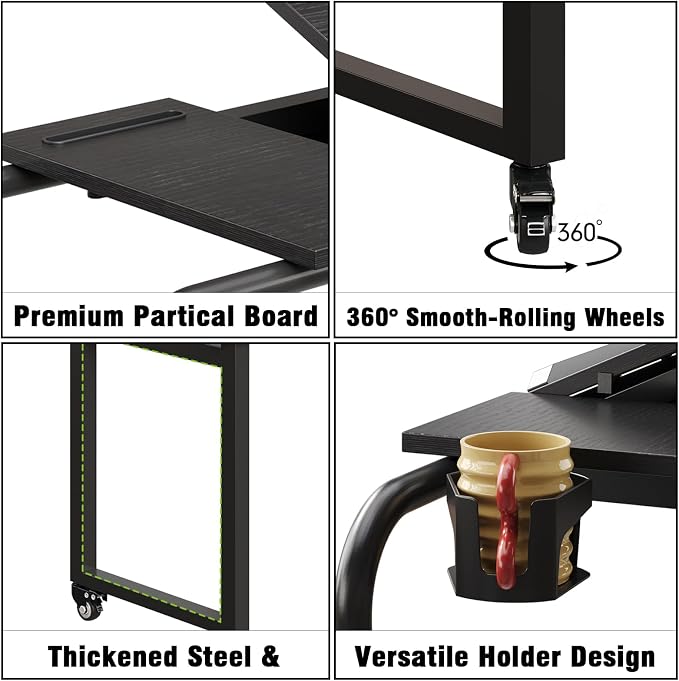 GiftGo Overbed Table with Wheels Rolling Laptop Desk Cart Over Recliner Wheelchair Table Adjustable for Hospital and Home Use Over The Bed Table with Storage Drawer and Cup Holder (Black) - Image 6