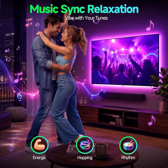 Daymeet Led Lights for TV, 16.4ft TV Led Lights Backlight Behind for 65-85 inch Led Strip Lights,RGB Color Changing Light with Remote, Music Sync Bluetooth APP Control USB Christmas Lighting - Image 4