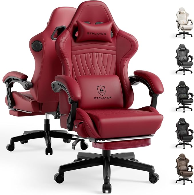 GTPLAYER ACE-PRO Music Gaming Chairs – Built-in Speakers, App Support & Bluetooth Control, Footrest & Pocket, Gamer Chair for Adults, Wine Red by GTPLAYER