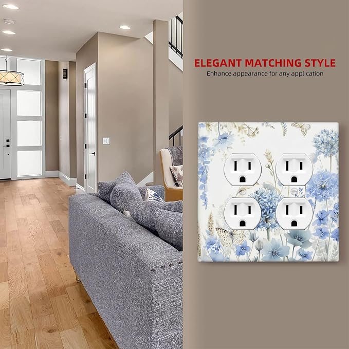 Decorative Switch Plate Covers Blue Floral Hydrangea Watercolor Wildflower 2-Gang Duplex Light Switch Covers Gfci Wall Plate Electrical Receptacle Switchplate Plug Faceplate for Bathroom Decor - Image 7
