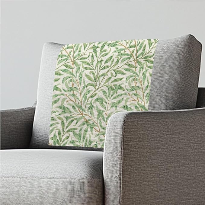 Breathable Headrest Cover - Fresh Green Willow Leaf Prin Polyester Fabric, Easy to Install Wear Resistant Protector with Non-Slip & Fixing Nails for Home/Office (26x16 Inch) by ZCFYGDX