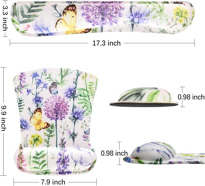 Keyboard Pad Wrist Rest Mouse Pad, ToLuLu Gel Ergonomic Mouse Pads for Computer Laptop Office, Mousepad Keyboard Wrist Support Memory Foam for Easy Typing & Pain Relief, Purple Floral Yellow Butterfly - Image 6