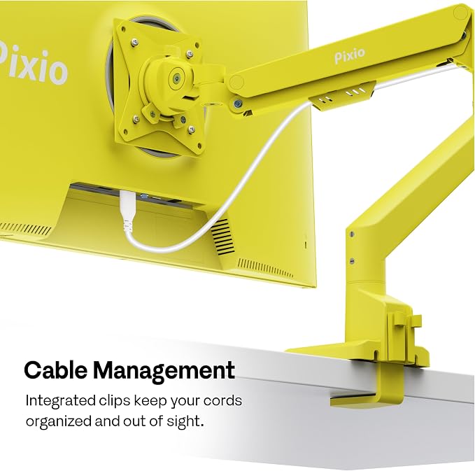 Pixio PS1S Wave Yellow Single Monitor Arm Stand Desk Mount - Fits up to 32 inches Monitors and up to 19.8lbs. VESA Compatibility and Integrated Cable Management - Image 5