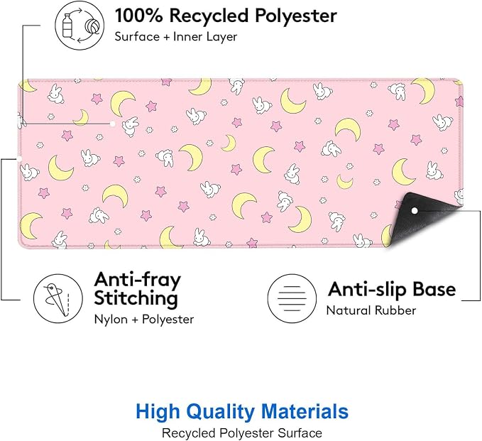 IMAYONDIA Pink Kawaii Desk Pad, Cute Moon Bunny Desk Mat Computer Pad Desktop,Laptop Protector Aesthetic Anime Mousepad Writing Pad for Office Home School,Large Gaming Mouse Pad Tarot Mat,31.5 X 11.8 - Image 3