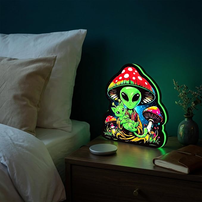 Alien Neon Sign & Night Light, Dimmable LED Light Signs for Bedroom Wall Decor Game Room, Vibrant Cosmic Acrylic Desk Lamp - Image 5