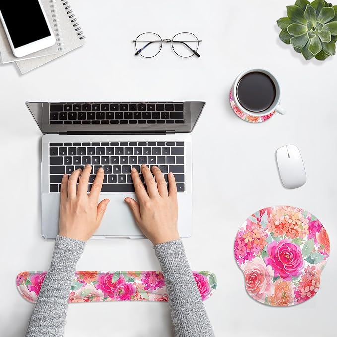 Britimes Ergonomic Mouse Pad Set with Wrist Rest, Pink Floral - Image 3