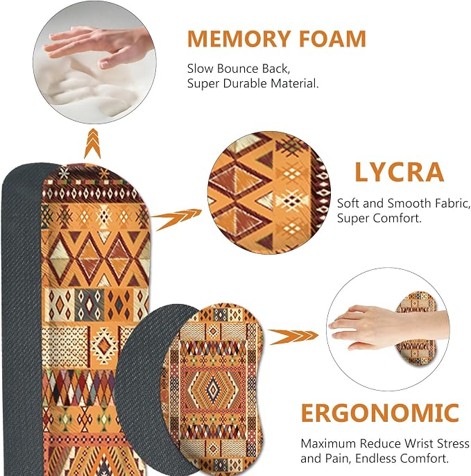 AIMSA Desk Mat Set, Large Mouse Pad + Mouse Wrist Rest + Keyboard Wrist Support + Coaster, Bohemian Style 4in1 Rug Gaming Mouse Pad Combo for Home Office, Orange - Image 5