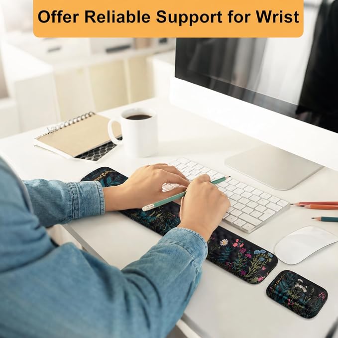 Keyboard Wrist Rest Mouse Wrist Support, Memory Foam Wrist Rest Pad for Computer Laptop, Ergonomic Wrist Cushion Support for Typing Pain Relief, Gaming Home Office, Flowers Grass - Image 5
