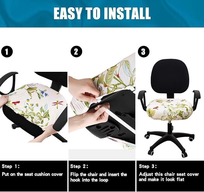 Smiry Stretch Printed Office Computer Desk Chair Seat Covers | Stretch Fit, Soft Fabric Universal Rotating Chair Cover, Washable Removable, Anti-Dust Seat Cushion Protector - Image 7