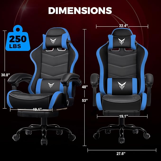 GTPLAYER Gaming Chair with Footrest, Video Game Chairs Racing Style PC Game Chairs 350lbs for Adults - Padded High Back Ergonomic Reclining Silla Gamer, Linkage Armrest, Blue - Image 2