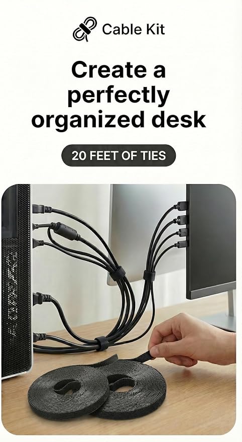 314 Piece Cord Organizer & Cable Management Set, All in One Desk and TV Cable Management Kit with Clips, Sleeves, Ties, Mounts for Home Office Perfect Tech Organizer Scissors & Travel Case Included - Image 9