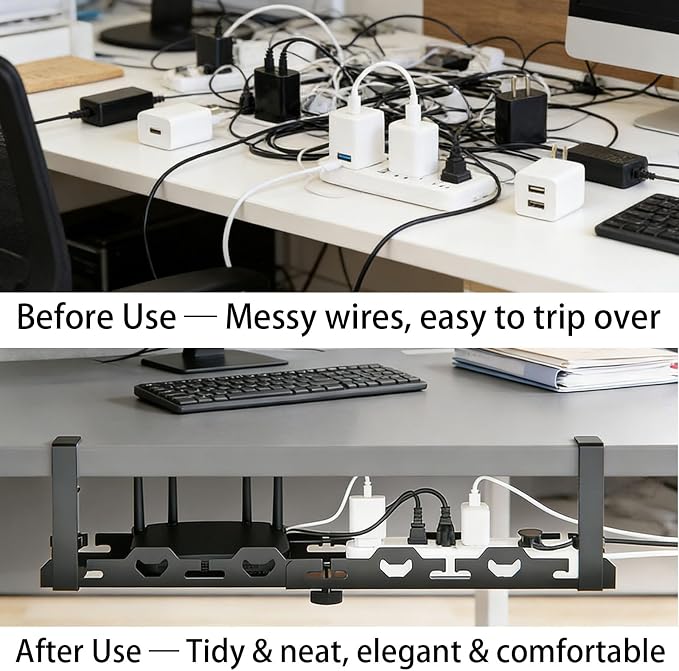 No Drill Under Desk Cable Tray, Heavy Duty Metal Organizer - Image 5