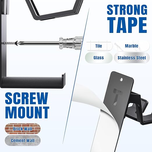 ZYTHRONE Dual Controller Holder Wall Mount, Metal Headset Stand for PS5, PS4, with Adhesive or Screws, Strong Adhesive by Screws, Black - Image 4