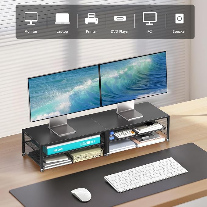 OPNICE 2-Tier Computer Monitor Stand Riser, Laptop Stand for Desk, Desk Organizer for Office, Home and School Supplies, Black - Image 7