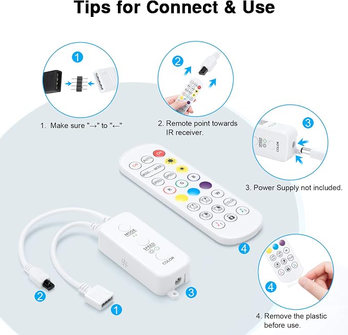 RGB LED Strip Light Controller, with APP, Music Sync and IR Remote, with Unlimited Colors and Pin Modify Feature Compatible with 5V-24V All 4-pin 10mm RGB LED Strip via Bluetooth Connection - Image 6