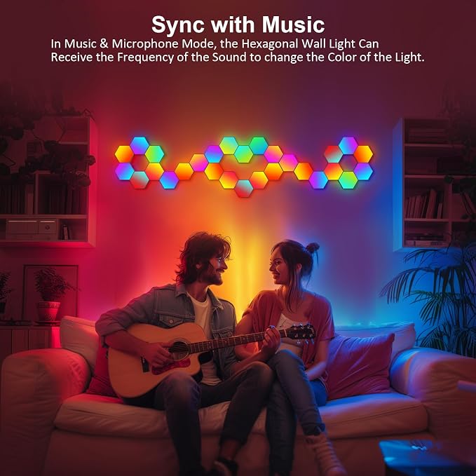 Hexagon LED Light Panels 8 Pack – RGB Wall Decor Lights with Music Sync, App & Remote – Modular Home & Christmas Decor for Bedroom, Living Room, and Room Decor - Image 5