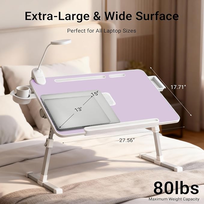 iXTRA Adjustable Laptop Lap Desk with Cooling Fan USB Light for Adults - Image 5