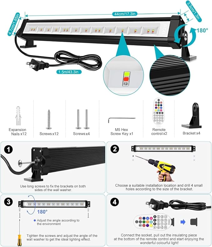 MEIKEE 25W RGBW LED Wall Washer Light RGB Color Changing LED Strip Lights - Image 8