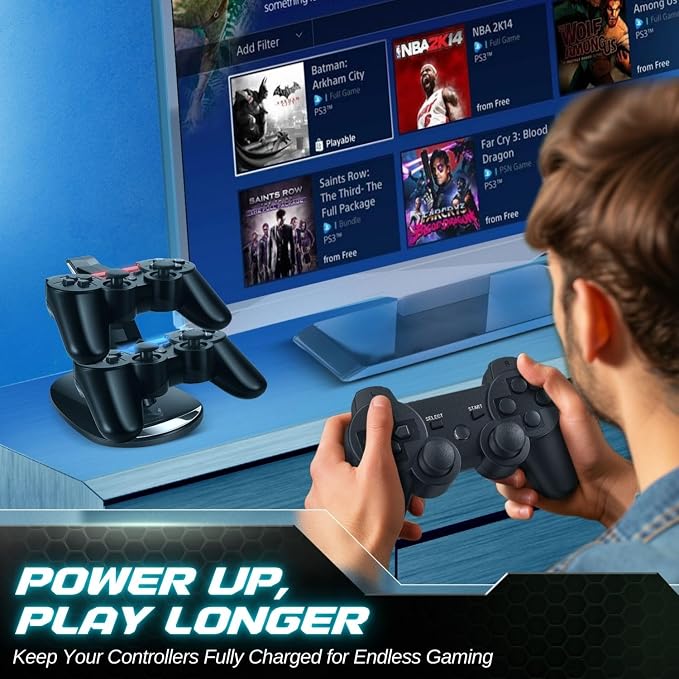 TNP Compatible with PS3 Controller Charger Stand for Sony Playstation 3 Controller compatible with Dualshock 3 Charging, 2 Tier Docking Station Stand and 2 USB PS3 Cable ports with LED Indicators - Image 7