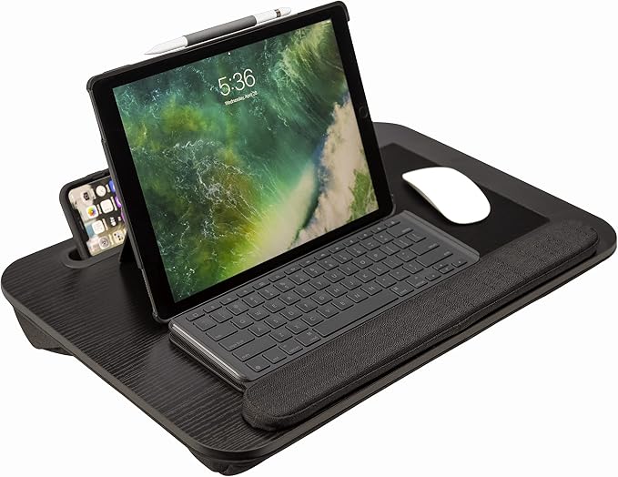 Prestige Import Group Portable Lap Desk with Built-in Mouse Pad, Wrist Pad, Tablet Holder, Cushioned Bottom in Black Oak - Fits up to 17" Laptops by PrestigeImportGroup