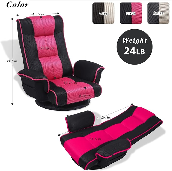 360° Swivel Floor Chair with Armrests, 14-Position Adjustable Floor Lounger for Adults, Foldable Reclining Chair for Living Room & Bedroom - Image 2