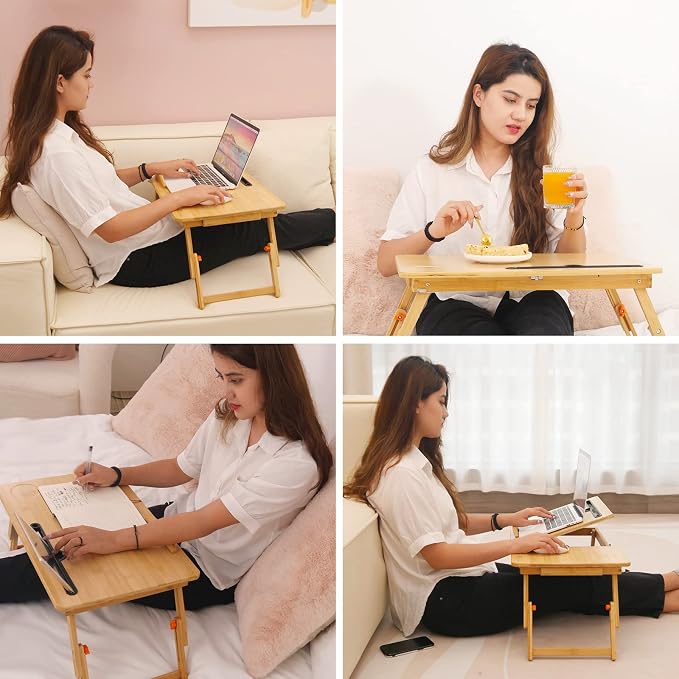 Laptop Desk for Bed, COIWAI Bed Tray,Laptop Lap Desk,Foldable Portable Tray for Sofa Couch Floor, Adjustable Height and Angle, with Tablet Phone Hold Slot,with Storage Drawer - Image 2