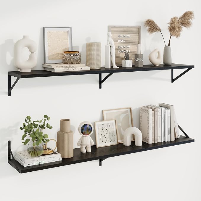 Axeman Deep Floating Shelves, 55'' x 10'' Black Wall Shelves Set of 2 by Axeman