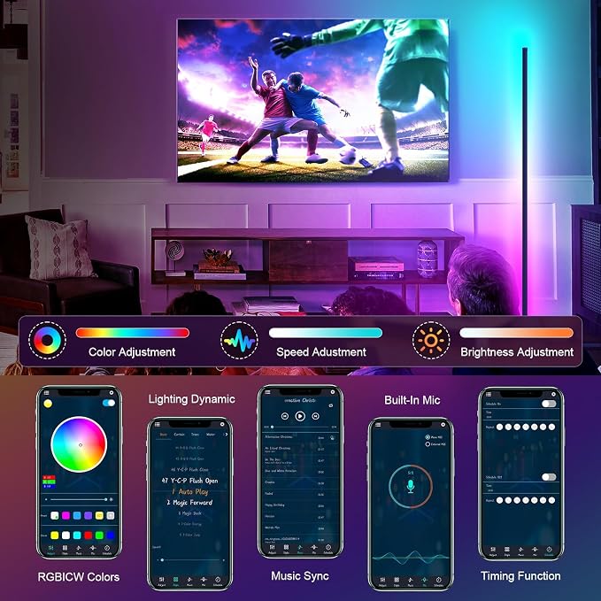 Tyute Corner Floor Lamp 2 Pack, LED Lamps with Remote, RGB Standing Lamp, LED Light Stick, Music Sync Dimmable Color Changing Ambient Light Bar for Bedroom, Living Room, Gaming Room, Party, Dorm - Image 8