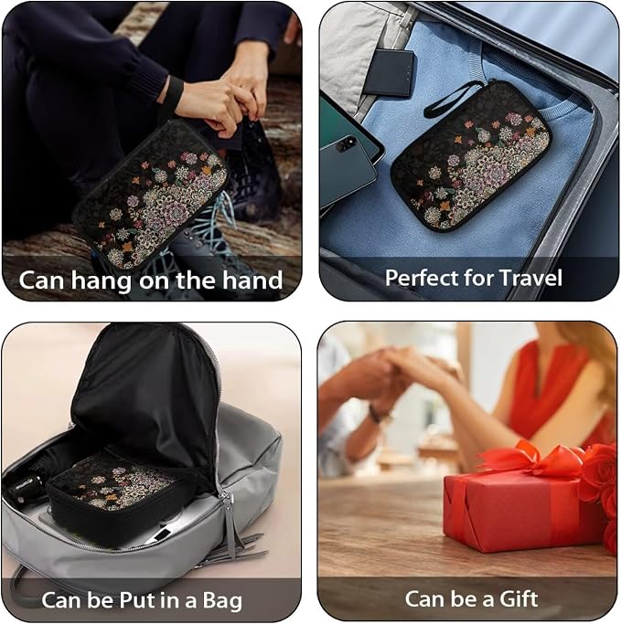 Boho Flower Print Electronic Organizer Travel Universal Accessories Storage Bag Portable for Hard Drives, Cables, Memory Sticks, Charger, Phone, USB, SD Cards - Image 6