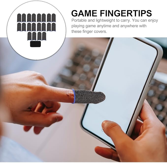 10 Pairs Blue Fiber Gaming Finger Sleeves with Sweat-Resistant Anti-Slip Finger Protectors for Mobile Gamers, High Sensitivity Touch Thumb Covers with Metal Storage Case - Image 8