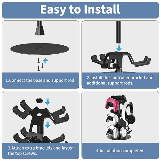 Controller Holder Stand 3 Tiers for Desk, Aluminum Alloy Rotatable Gaming Headset Stand for PS5/PS4/Xbox/Switch2/PS Controller/Headphone Holder for 9 Packs Controller - Image 5
