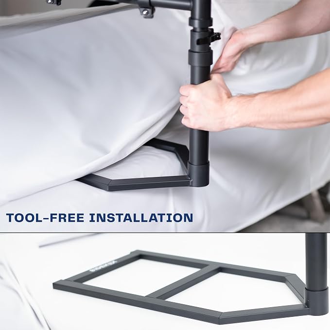 Height Adjustable Under Mattress 20 inch Bedside Desk, Works with Lofts and Beds Without Frames, Tilting Desktop, Fits Laptops, Books, and More, Black - Image 6