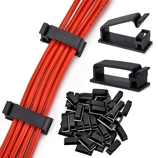 5Pcs Self Adhesive Cable Management Clips,Cable Organizers Wire Clips Cord Holder for PC Laptop Ethernet Cable Desktop Home Office(2.1’’ x 0.75’’ x 0.28’’, Black) by MOOCY