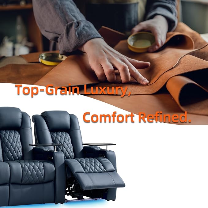 comfiroom Top-Grain Leather Home Theater Seating, Dual-Motor Power Recliner - Image 7