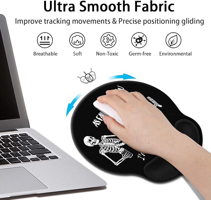 Britimes Ergonomic Mouse Pad Set with Wrist Rest, Black Skull Skeleton - Image 4