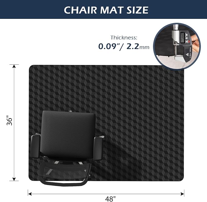 SALLOUS Chair Mat for Carpet 36" x 48" - 3D Geometric Chair Mat for Carpeted Floors, Heavy-Duty Carpet Protector Computer Desk Mat with Grips, Non-Slip Vinyl Floor Mat for Home Office, Black - Image 2