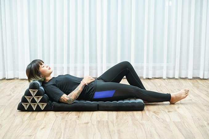LEEWADEE 2-Fold Mat with Triangle Cushion – Comfortable TV Pillow, Foldable Mattress with Cushion Made of Eco-Friendly Kapok, 45 x 20 inches, Blue - Image 3