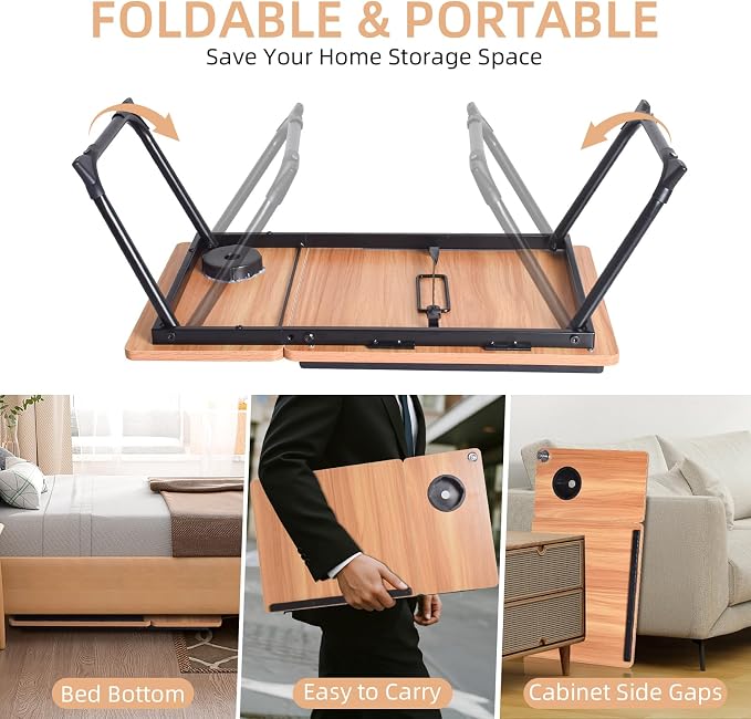 wishacc Lap Desk for Bed, Laptop Desk with Adjustable Tablet Stand, Sturdy Metal Frame Bed Desk, Foldable Laptop Bed Tray Table for Adults Couch Sofa, Portable Lap Desk for Laptop & Phone Slot - Image 5