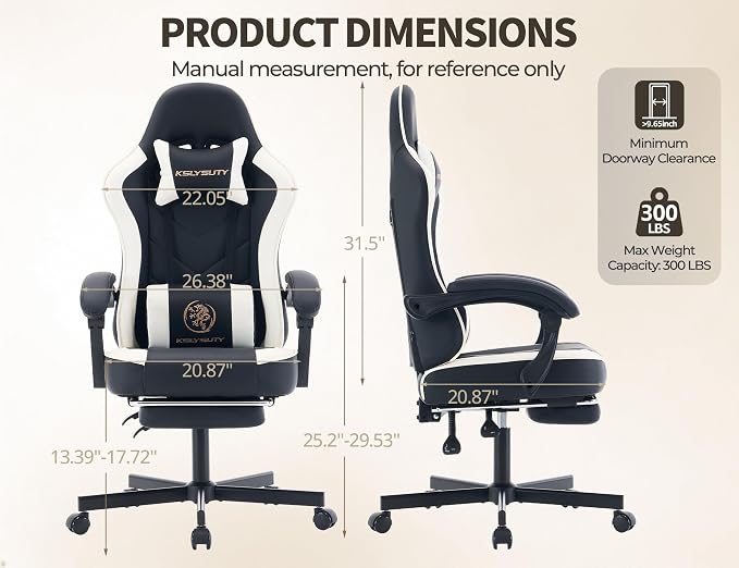 Office Desk Computer Gaming Chair for Adults, Ergonomic High Back Gamer Chair with Massage and Pocket Spring Cushion, Swivel Comfy Video Game Chairs with Footrest and Lumbar Support (Black White) - Image 3
