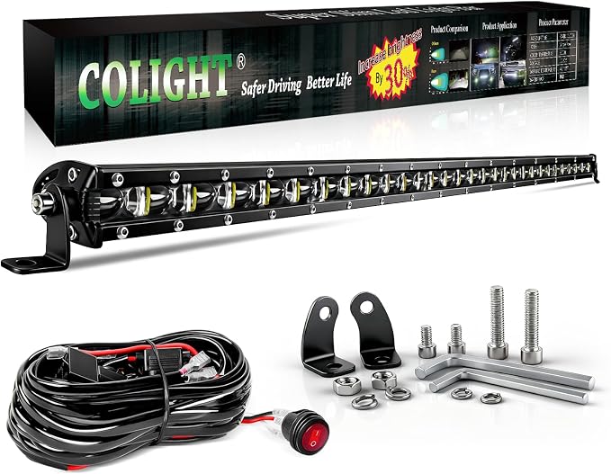 CO LIGHT Led Light Bar Single 32 inch Slim Single Row Lightbar Driving Combo Beam Off Road Work Lights with Mounting Brackets & 6D Reflectors for Truck, Car, Cabin, Boat, ATV, UTV by COLIGHT