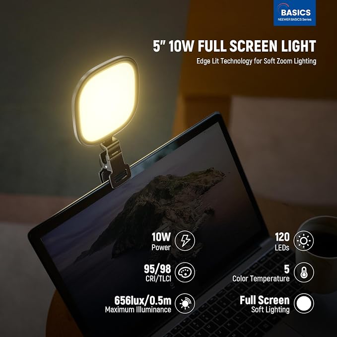 NEEWER Basics 5" 10W LED Streaming Light, Bi Color Edge Lit Clip on Full Screen USB Lamp Lighting CRI95 for Monitor Laptop Computer Webcam Desk Video Conference Zoom Call Recording, NL10 - Image 2